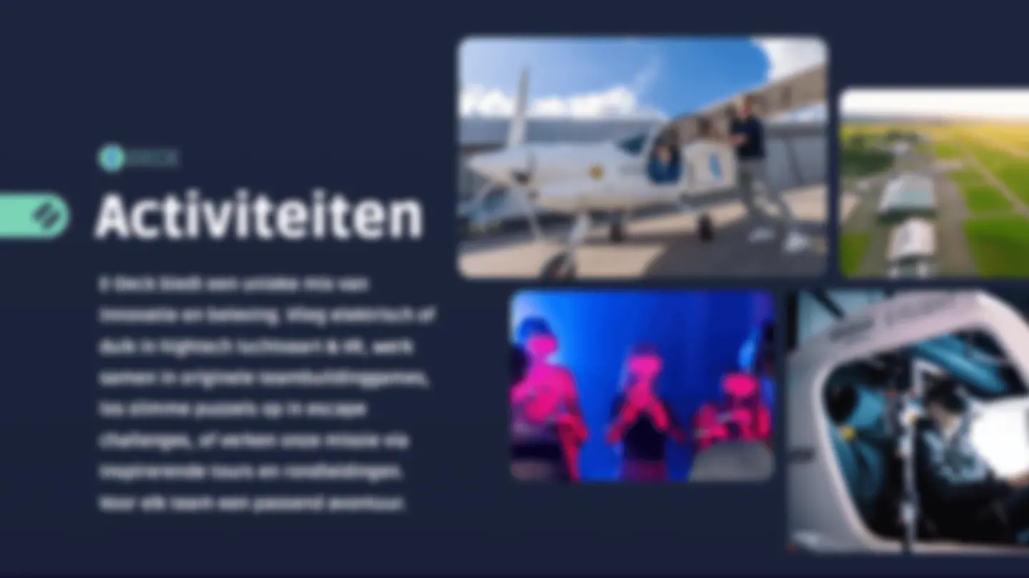 Brochurepagina Activiteiten met beelden van vliegen, VR en evenementen